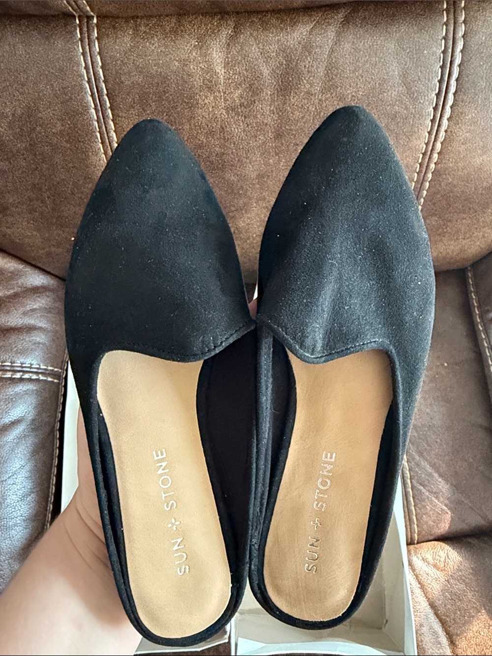 •SUN + STONE• “Ninna” Slip-On Flat Mules - Black >> NWOB